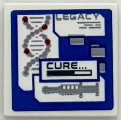 Tile 2 x 2 with Computer Screen with 'LEGACY', 'CURE...' and DNA Helix Pattern (Sticker) - Set 76294