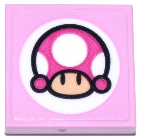 Tile 2 x 2 with White Circle and Dark Pink, Black and Light Nougat Toadette Pattern (Sticker) - Set 72044