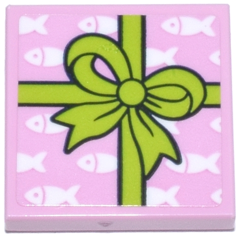 Tile 2 x 2 with Present, White Fish Wrapping Paper and Lime Bow Pattern (Sticker) - Set 42666