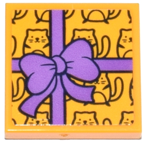Tile 2 x 2 with Present, Black Cat Wrapping Paper and Medium Lavender Bow Pattern (Sticker) - Set 42666