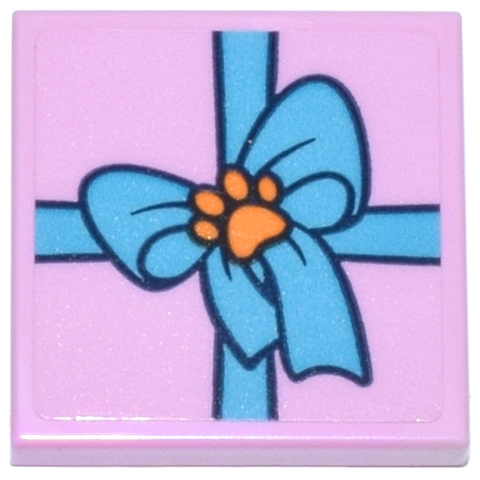 Tile 2 x 2 with Present, Medium Azure Bow and Orange Paw Tag Pattern (Sticker) - Set 42666