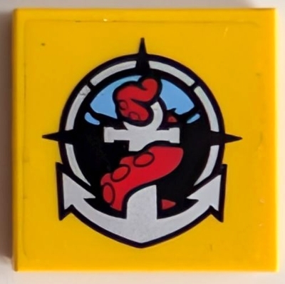 Tile 2 x 2 with Deep Sea Logo with Silver Anchor and Red Tentacle Pattern (Sticker) - Set 60096