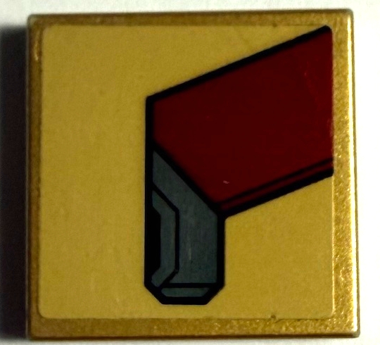 Tile 2 x 2 with Dark Red and Dark Bluish Gray Armor Plates with Black Outlines on Gold Background Pattern Model Left Side (Sticker) - Set 76206