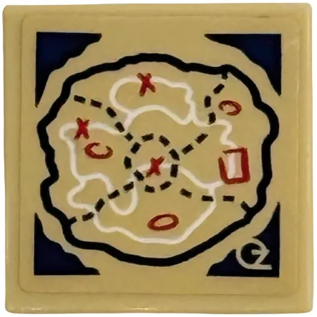 Tile 2 x 2 with White OZ Map with Red Crosses and Markings, Dark Blue Corners and Dotted Lines Pattern (Sticker) - Set 75687