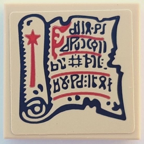 Tile 2 x 2 with Magic Scroll with Black Runes and Red Wand on Tan Background Pattern (Sticker) - Set 910049