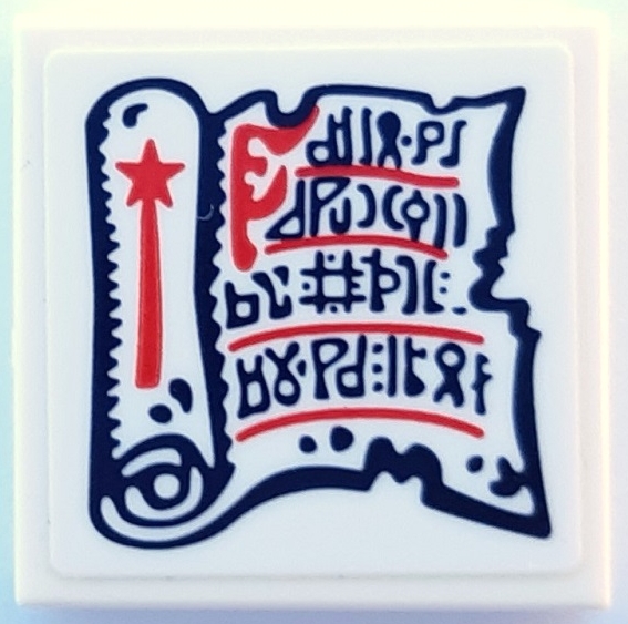 Tile 2 x 2 with Magic Scroll with Black Runes and Red Wand on White Background Pattern (Sticker) - Set 40601