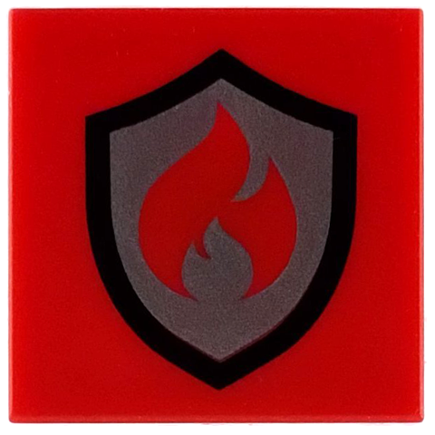 Tile 2 x 2 with Flame Fire Logo on Black and Silver Badge / Shield Pattern