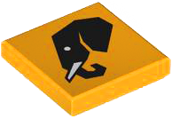 Tile 2 x 2 with Black Elephant Head with White Tusks Pattern