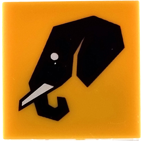 Tile 2 x 2 with Black Elephant Head with White Tusks Pattern