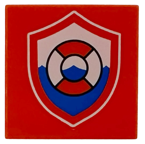 Tile 2 x 2 with Life Preserver Coast Guard Logo Badge / Shield Pattern