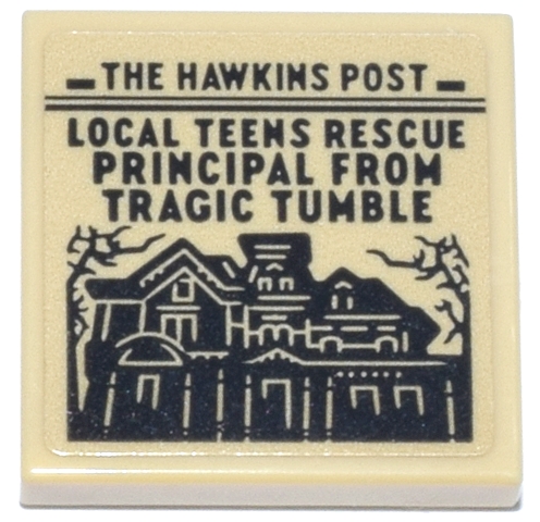 Tile 2 x 2 with Newspaper with Black House, Headline and 'THE HAWKINS POST' Pattern (Sticker) - Set 11370