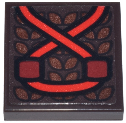 Tile 2 x 2 with Dark Red and Red Crossed Strap on Reddish Brown Leaf Pattern (Sticker) - Set 76341