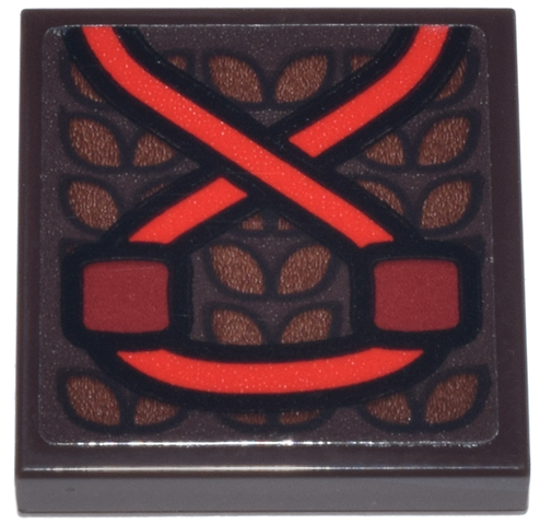 Tile 2 x 2 with Dark Red and Red Crossed Strap on Reddish Brown Leaf Pattern (Sticker) - Set 76341