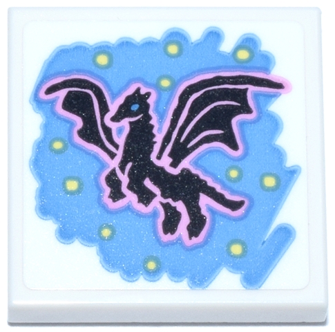 Tile 2 x 2 with Black and Bright Pink Thestral on Medium Blue Background with Bright Light Yellow Stars Pattern (Sticker) - Set 76467