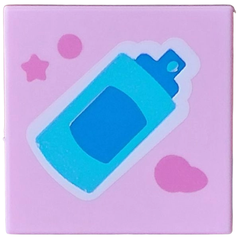 Tile 2 x 2 with Medium Azure and Blue Spray Can on White Background, Dark Pink Star and Spots Pattern