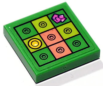 Tile 2 x 2 with Heroica Game Board Section with Lime, Coral, Dark Pink and Yellow LEGO Parts Pattern (Sticker) - Set 41748