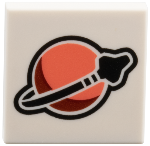 Tile 2 x 2 with Reddish Brown, Coral, Dark Red and Black Classic Space Logo Pattern