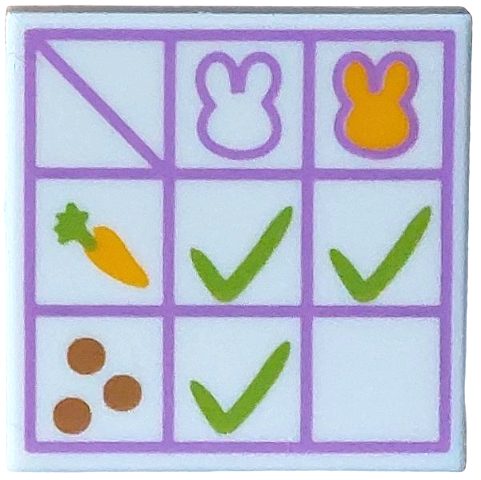 Tile 2 x 2 with Check Boxes, Medium Lavender Grid, Bright Light Orange and Lime Carrot, Medium Nougat Dots, Bunny / Rabbit Heads Pattern (Food Chart)