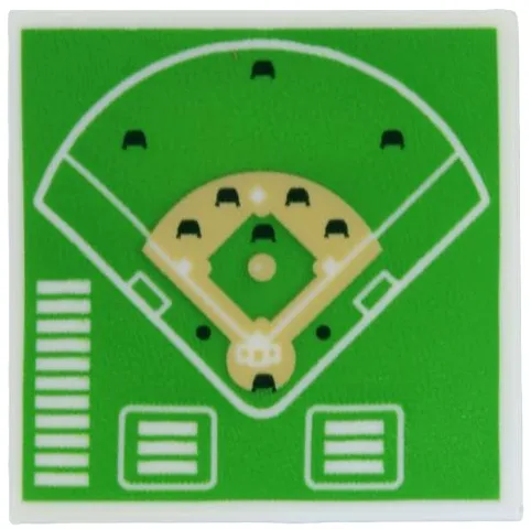 Tile 2 x 2 with Bright Green Baseball Lineup Board with Tan Infield and Black Player Markers Pattern (BAM)