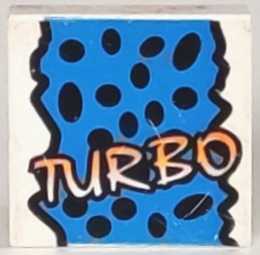 Tile 2 x 2 with Yellow 'TURBO', Black Spots, Blue Background Pattern