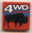 Tile 2 x 2 with White '4WD', Blue Stripes, Black Bison / Buffalo Pattern