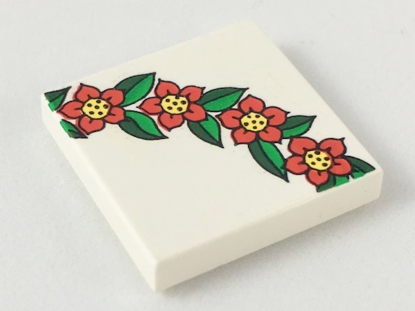 Tile 2 x 2 with 4 Flowers and Leaves Pattern