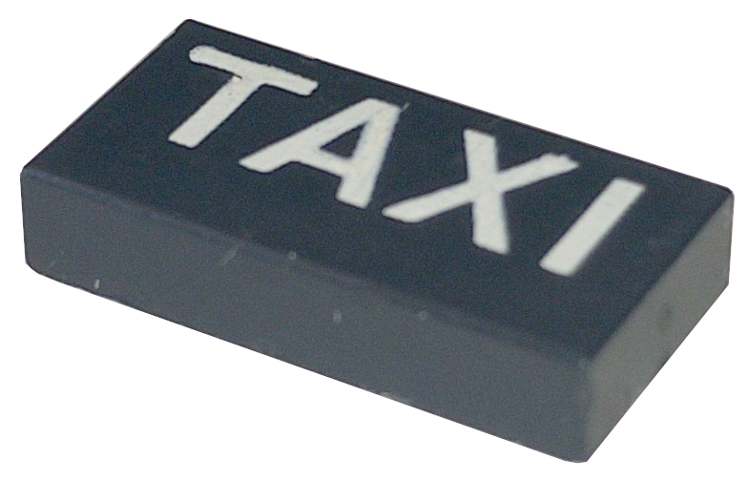 Tile 1 x 2 without Groove with White 'TAXI' Pattern