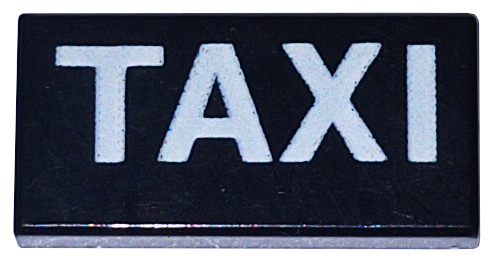 Tile 1 x 2 with White 'TAXI' Pattern