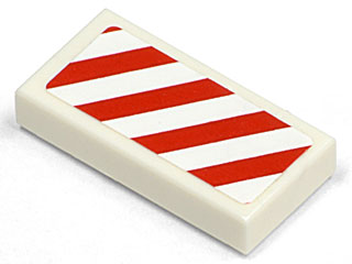 Tile 1 x 2 with Diagonal Stripes Red Left Pattern (Sticker) - Set 7635