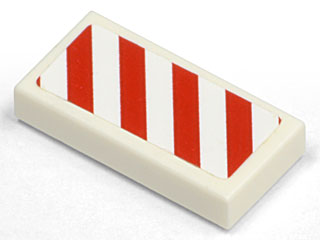 Tile 1 x 2 with Diagonal Stripes Red Right Pattern (Sticker) - Set 7635
