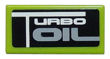 Tile 1 x 2 with White 'TURBO' and Light Bluish Gray 'OIL' on Black Background Pattern (Sticker) - Set 8133