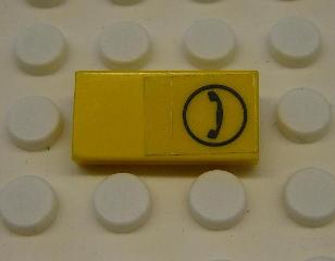 Tile 1 x 2 with Black Telephone Receiver in Circle Pattern (Sticker) - Set 1590-2