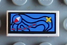 Tile 1 x 2 with Blue Map, Compass and Yellow 'X' Pattern (Sticker) - Set 8480