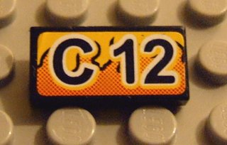 Tile 1 x 2 with 'C 12' Pattern (Sticker) - Set 8253