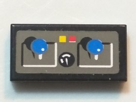 Tile 1 x 2 with Blue Joysticks, Buttons, Knob Pattern (Sticker) - Set 8229