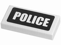 Tile 1 x 2 with White 'POLICE' on Black Background Pattern (Sticker) - Sets 7235 / 7236 / 7237