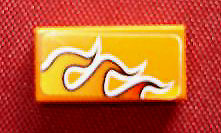 Tile 1 x 2 with Flames with White Outline Pattern Model Right Side (Sticker) - Set 8641