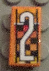 Tile 1 x 2 with White Number 2 on Checkered Background Pattern (Sticker) - Set 8641