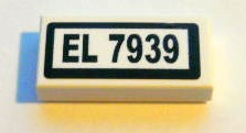 Tile 1 x 2 with Black 'EL 7939' on White Background Pattern (Sticker) - Set 7939