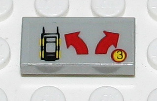 Tile 1 x 2 with Car, Red Left and Right Curved Arrows, and '3' in Circle Pattern (Sticker) - Set 8082