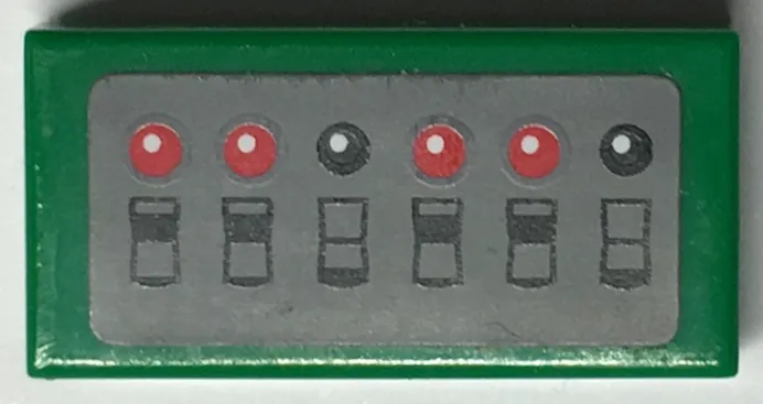 Tile 1 x 2 with Black Switches and Red Lights on Dark Bluish Gray Background Pattern (Sticker) - Sets 7781 / 7787