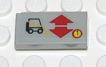 Tile 1 x 2 with Forklift, Red Up and Down Arrows, and '1' in Circle Pattern (Sticker) - Set 8082