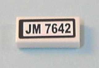Tile 1 x 2 with Black 'JM 7642' Pattern (Sticker) - Set 7642