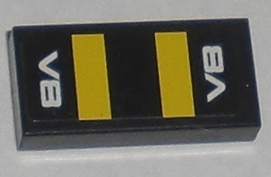 Tile 1 x 2 with White 'V8' and Yellow Stripes Pattern (Sticker) - Set 8196