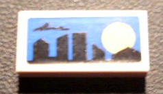 Tile 1 x 2 with Skyline and Sunset on Blue Background Pattern (Sticker) - Set 8404