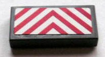 Tile 1 x 2 with Red and White Chevron Danger Stripes Thin Pattern (Sticker) - Set 8404