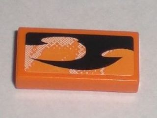 Tile 1 x 2 with Orange and Black Decorative Pattern Model Right Side (Sticker) - Set 8211