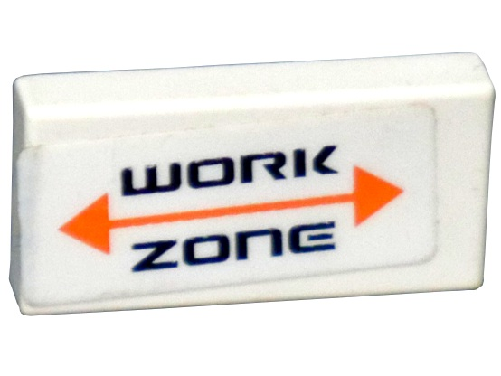 Tile 1 x 2 with 'WORK ZONE' and Orange Arrow Pattern (Sticker) - Set 7697