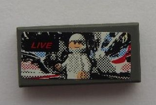 Tile 1 x 2 with White Minifigure Racer and 'LIVE' Pattern (Sticker) - Set 8161