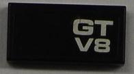 Tile 1 x 2 with Silver 'GT' and 'V8' Pattern (Sticker) - Set 8186